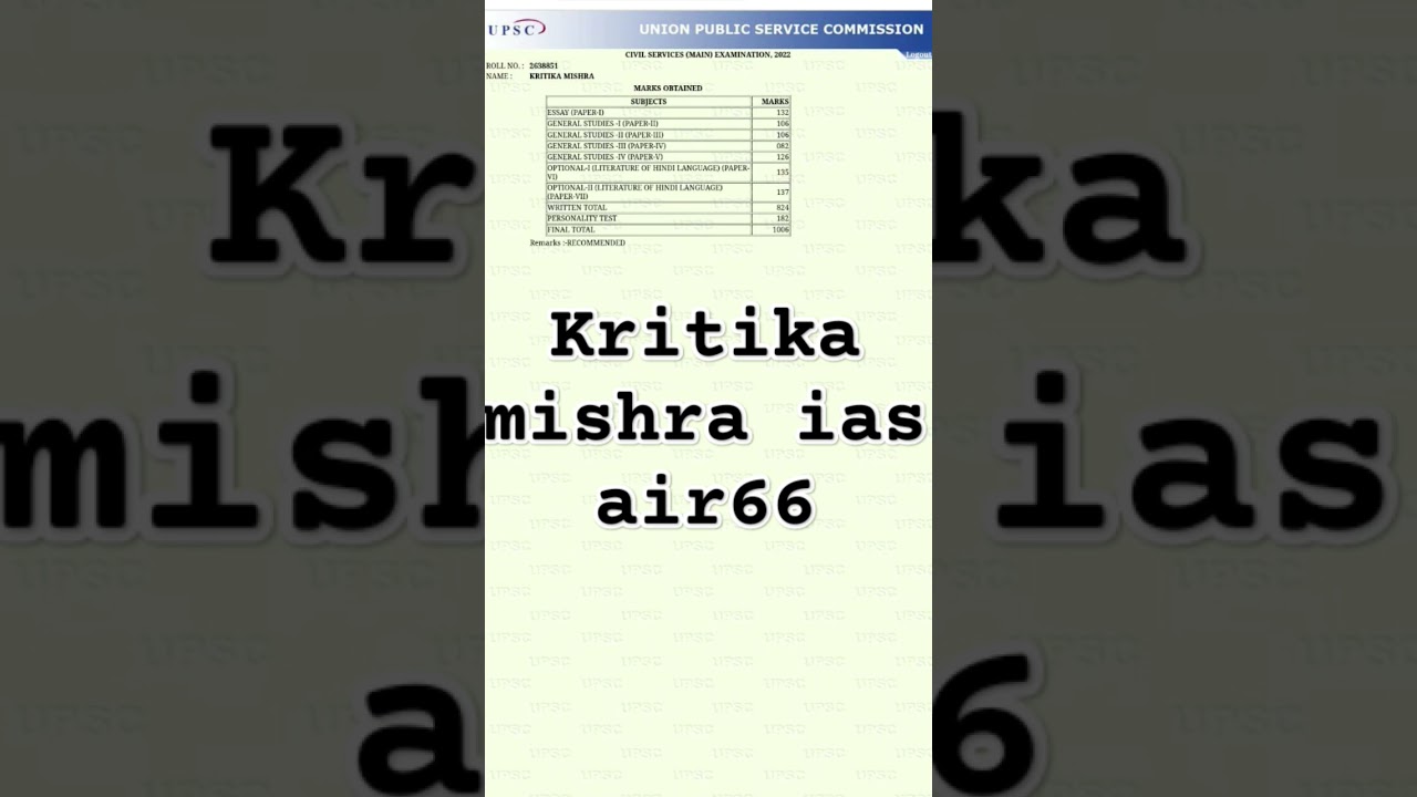 Kritika mishra ias marksheet