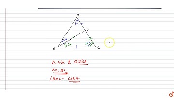 In triangle ABC lt D is on AC such that AD=BC and BD=DC, `/_DBC=2x` and `/_BAD=3x` where each a...