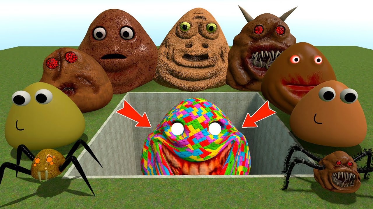 ALL NORMAL 3D POU BOU'S REVENGE Monsters VS LEGO POU CREEPYPASTA in BIG HOLE in Garry's Mod