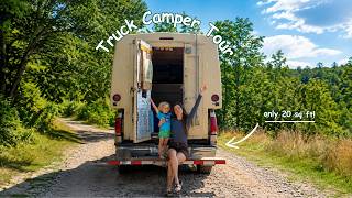 Truck Camper Conversion Tour| Living in a  20 SQ FT Truck Camper as a family of 3