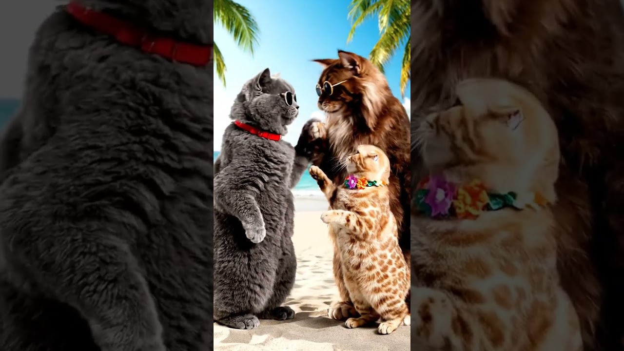 Funny cats on the sea 🌊 🐈‍⬛ Mèo nhảy múa trên bãi biển