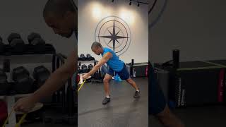 Double banded diagonal one armed row into diagonal cross punch rotational press
