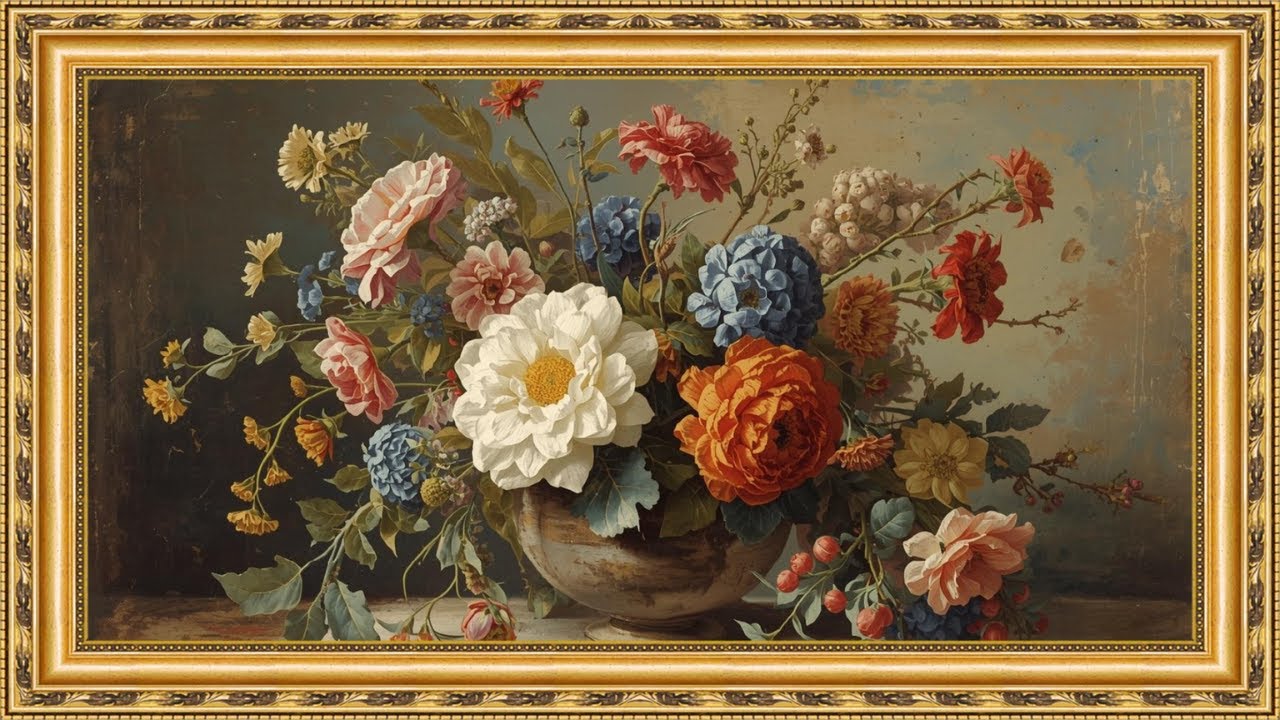 Vintage Framed Floral Painting | 5 Hours | Luxury TV Wallpaper | 4K NO MUSIC