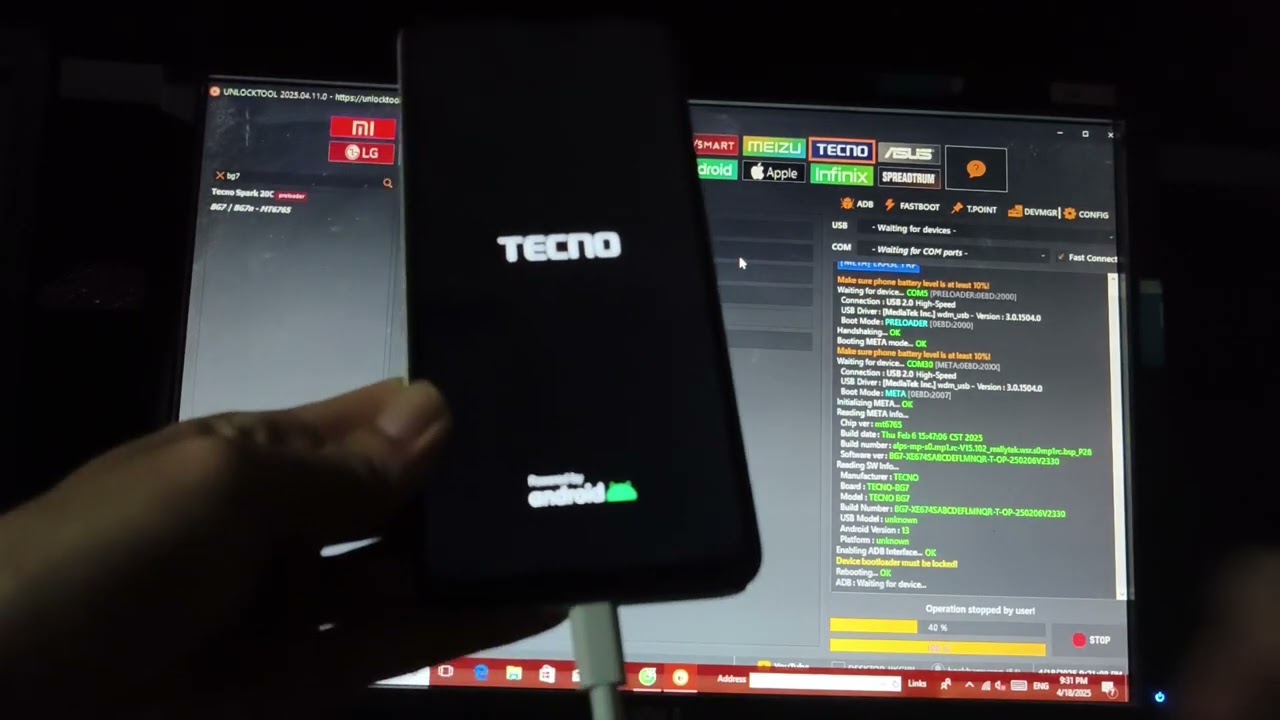 Tecno spark 20c BG7 unlock frp on unlock tool done 💯 (19/04/2025)