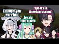 Zali gets asked to do an American accent 【NIJISANJI EN CLIP | Zali/Elira/Finana/Luca/Zeal/Shu】
