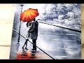 Couple under Umbrella | Black and White Landscape | Easy Abstract Art | Acrylics