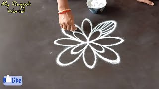 Simple 2 dots Fower Rangoli Design for Sravana Sukravaram | Sravana Masam Muggulu | 2x2 Dots Kolam