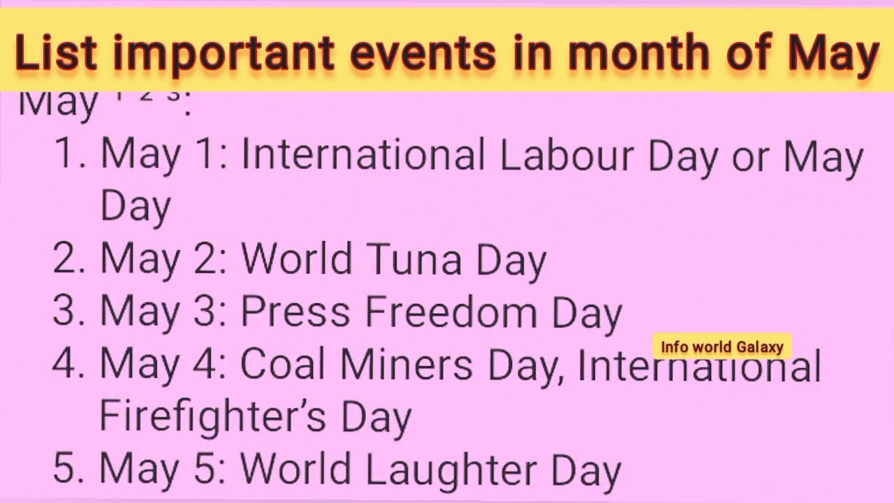 List important events in month of May|May k important events |international day celebration