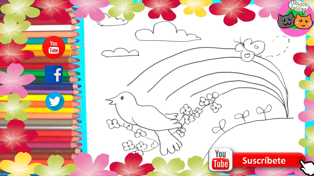 Cómo dibujar un paisaje de Primavera para niños con un arcoíris Dibujos  Felices - thptnganamst.edu.vn