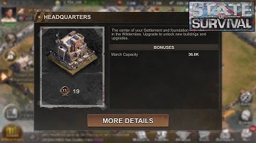 [*/\*] State of Survival: Survive the Zombie Apocalypse - Upgrading Headquarters to Level 19