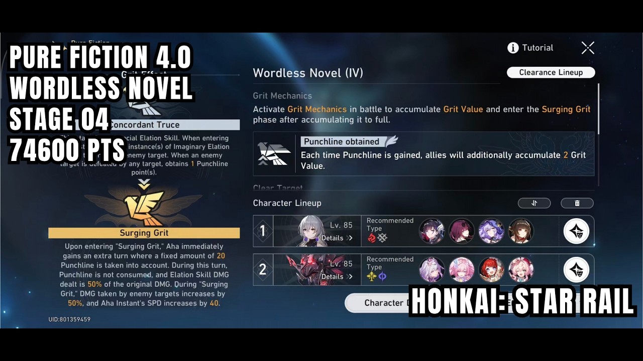 [Honkai: Star Rail Event] Pure Fiction - Wordless Novel (IV) - Stage 04 - 74600 Pts - New PF 4.0