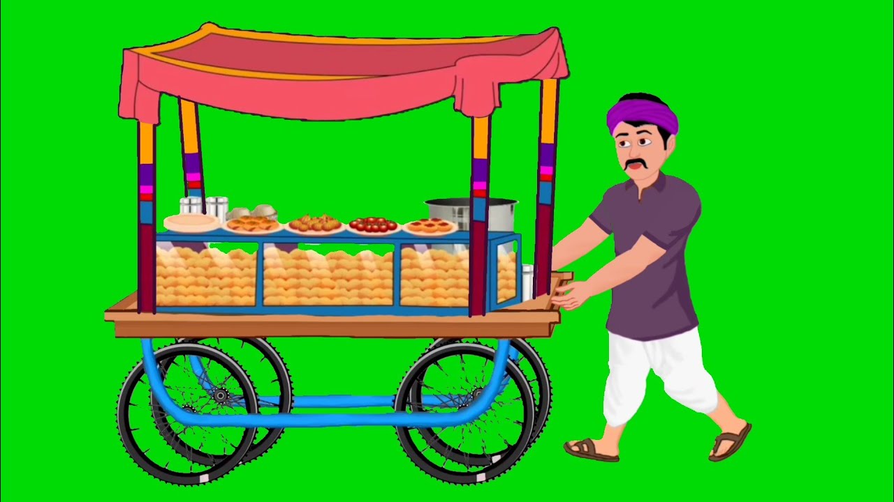 गोलगप्पे बेचने वाला गरीब रामू। golgappe wala cartoon character green screen,