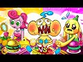 Pink Food Vs Yellow Food Mukbang Animatoin! Bunzo Bunny, Baby , Mommy Long Legs Food Challenge!