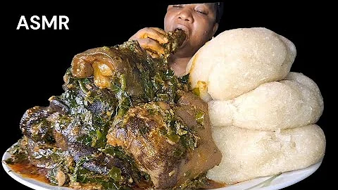 African food mukbang fufu with vegetable soup ASMR eating Sound 😋