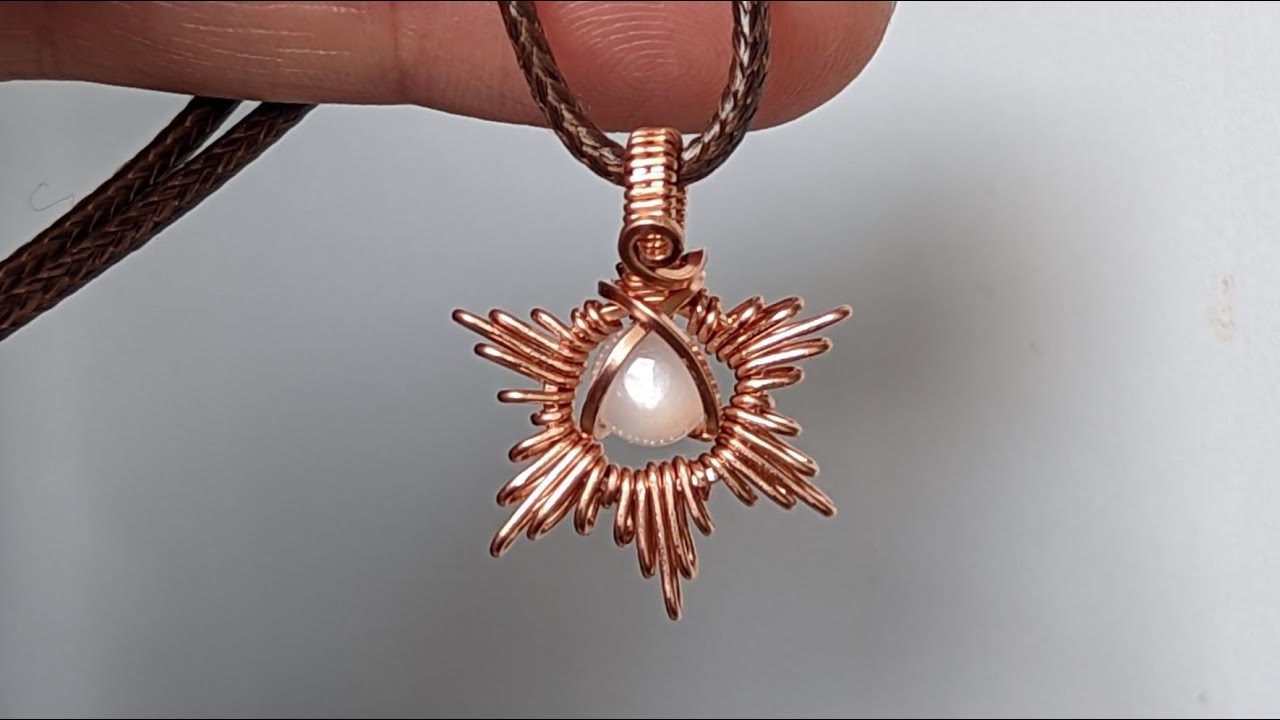 Wire Wrapped Copper Cross Pendant with Moonstone