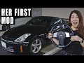 MY WIFE DOES HER FIRST CAR MOD ON THE NEW 350Z!