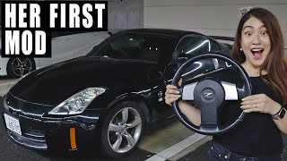 MY WIFE DOES HER FIRST CAR MOD ON THE NEW 350Z!