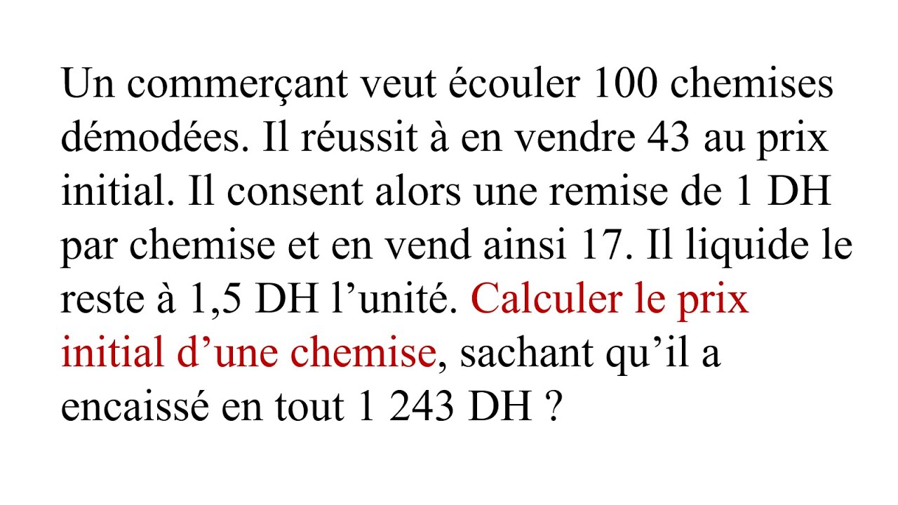 Exercice: Résoudre un problème avec équation du 1er degré - Prépa. à l