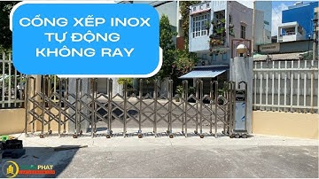 Cổng xếp inox tự động không ray cho mặt tiền cơ quan, công ty.