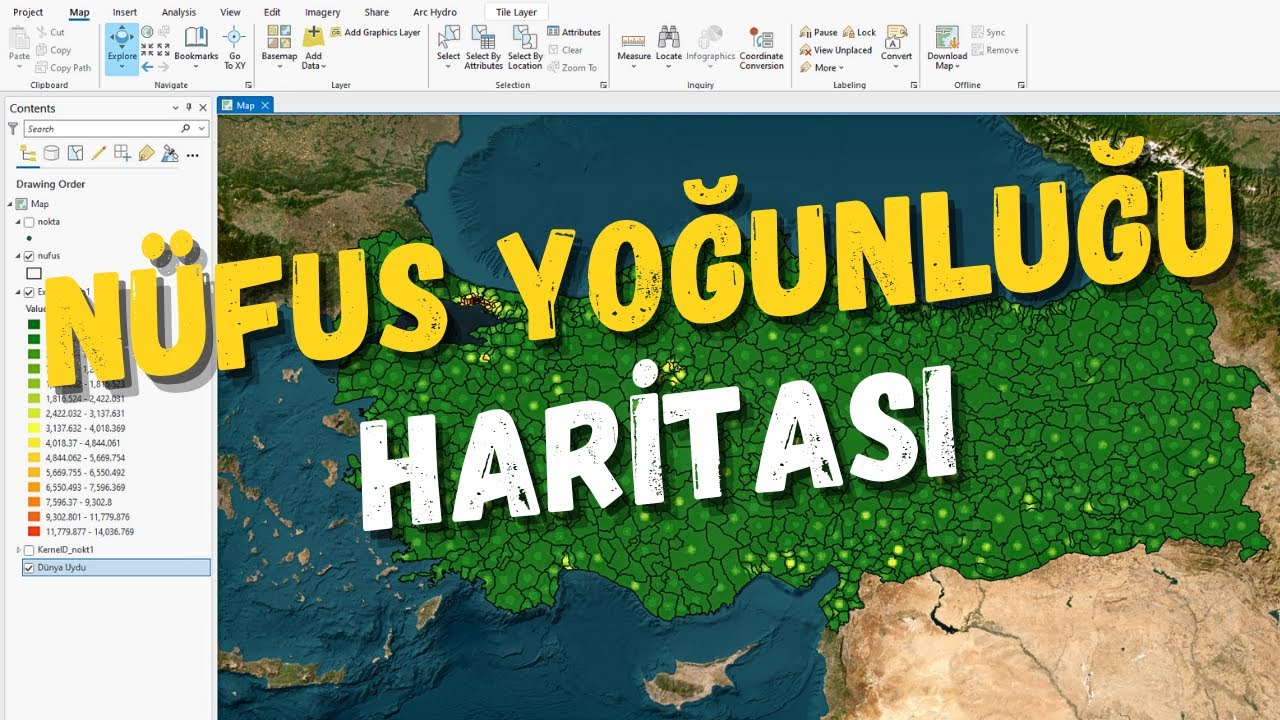 Nüfus Yoğunluk Haritası Oluşturma / Kernel Density / Arcgis Pro - YouTube