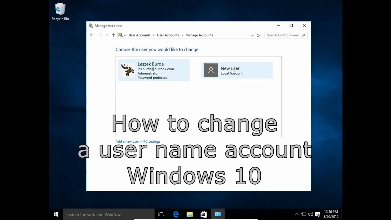 How to change user name account in Windows 10 YouTube