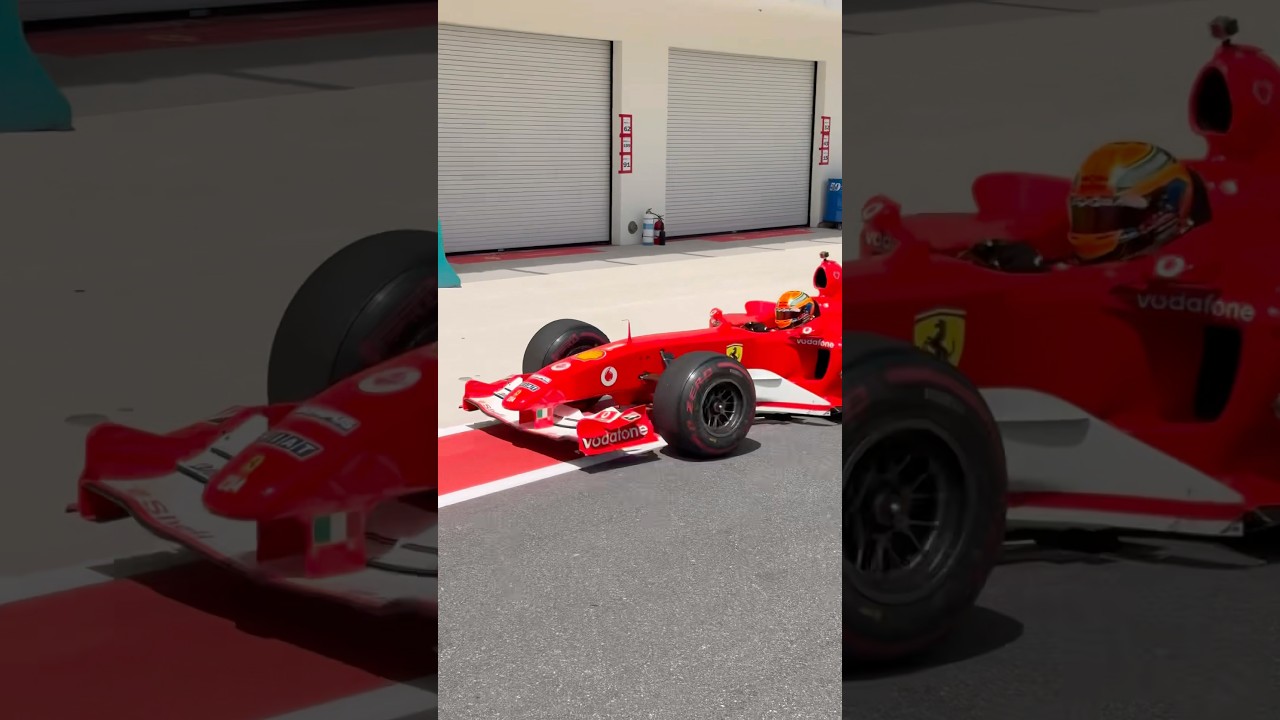 An icon returns. Michael Schumacher’s Ferrari F2004 back in the paddock after hot laps in Miami