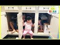 Kid plays Hide N Seek with twins baby sisters