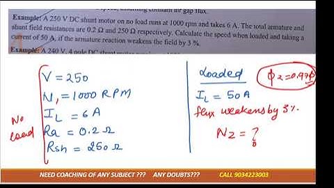 calculation of speed in dc shunt motor when armature reaction weakens field by 3%(English)