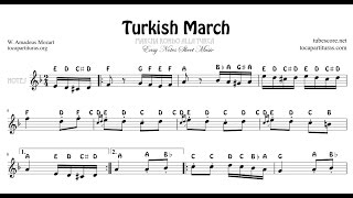 Turkish March Easy Sheet Music for Violin Flute Recorder Oboe Treble Clef chords