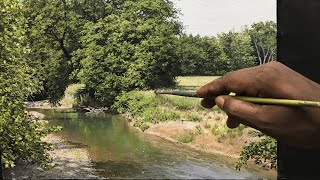 Painting a Beautiful River Side Landscape With Acrylics | Time lapse /81