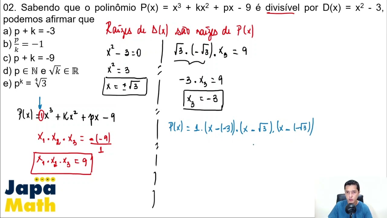 UEA 2021 1º dia - Q. 55  No polinômio p(x) = x^3 − kx^2 −5x +