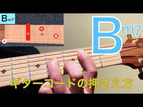 コードの押さえ方「Bm7」　音が上手にでなくても、あまり気にしないで！　そのうちにでるようになります。