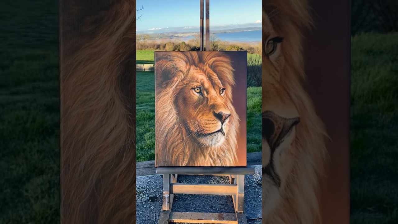Realistic Lion Painting in Acrylics