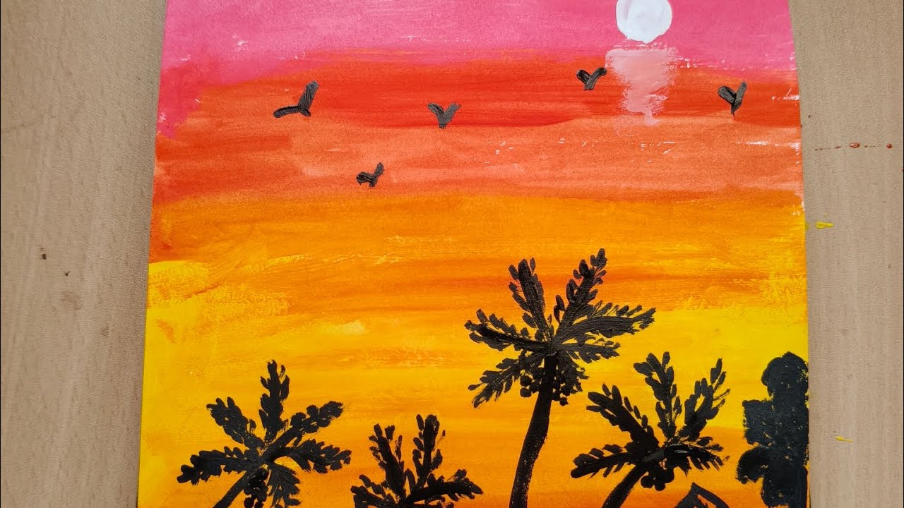 Sunset painting paint with me 🎨#trending #painting #viral video #easy painting 