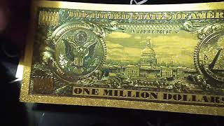 24 K D Foil, Statue Of Liberty Commemorative Banknote. 1 Million Dollars