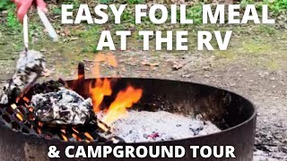 Campfire Foil meal (Dinner) at the RV at Lake Kegonsa State Park Campground WI, Hike & Camping Table