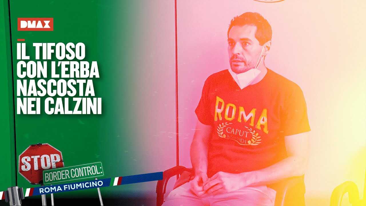 Un tifoso della Roma viene beccato con dell'erba nelle scarpe | Stop Border Control Fiumicino