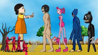 Squid Game vs Eren TItan, Mommy Long Leg, Cartoon Cat, Huggy Wuggy - Drawing Cartoon 2