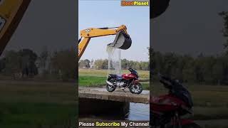 JCB Backhoe Loader washing Pulsar 220 Bike - JCB Funny Video  #Shorts