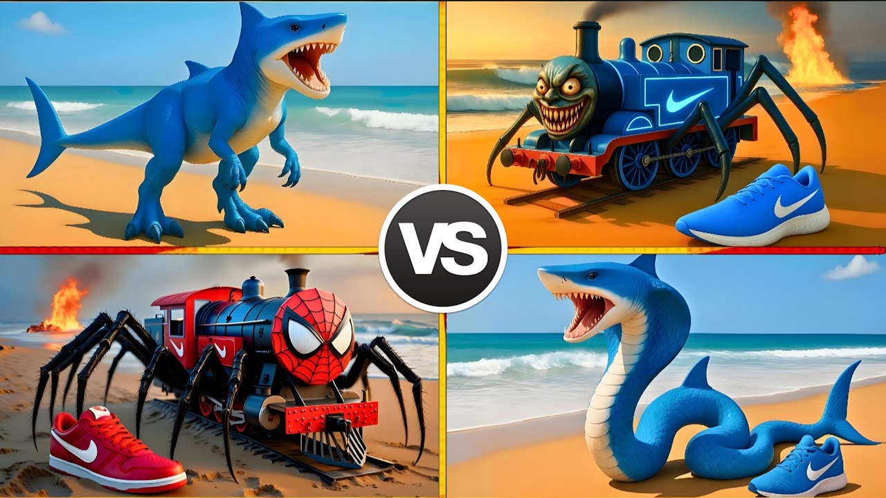 MEGA SHARK 😁 BRAINROT DINOSAUR 🆚BRAINROT COBRA SNAKE 🆚SHARK SCORPIONS 🆚SHARK SPIDERMEN TRAIN