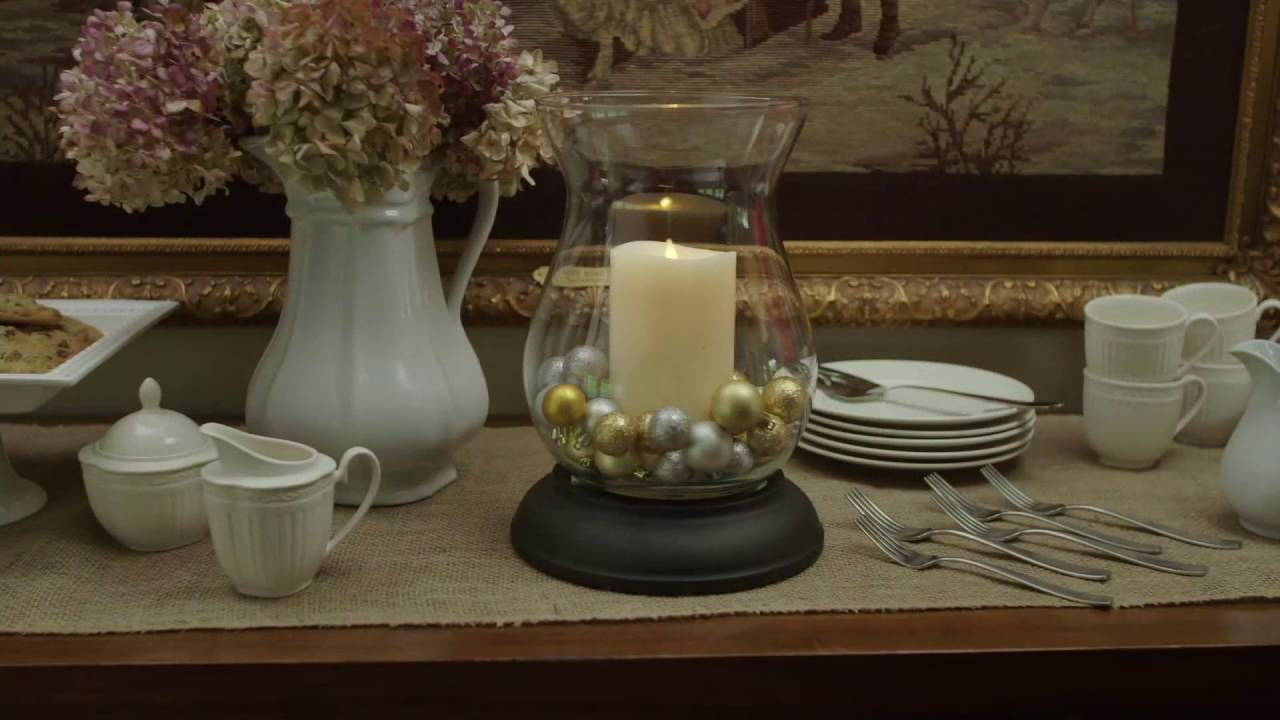 Luminara 11" Hurricane with 7" Flameless Candle and Ornament Fills on