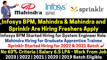 Infosys Finally Started Hiring System Engineer Mahindra & Sprnklr Recruitment 2023-2020 Batch 6.5LPA