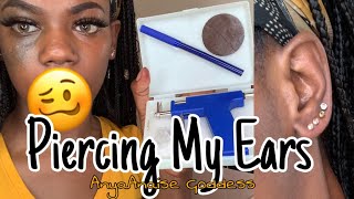 Piercing My Ears With EarPiercing Gun At Home During Quarantine| AnyaAnaise Goddess