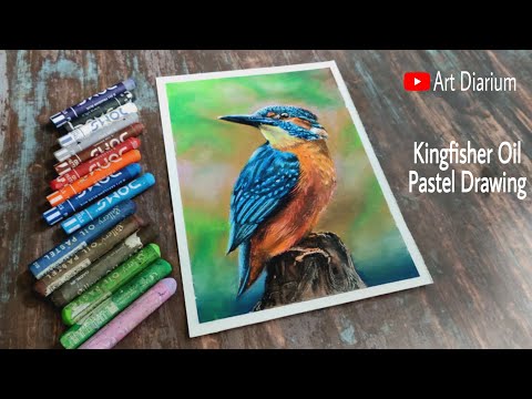 Kingfisher painting with Oil Pastel - STEP by STEP