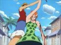 Luffy gives his hat to Nami