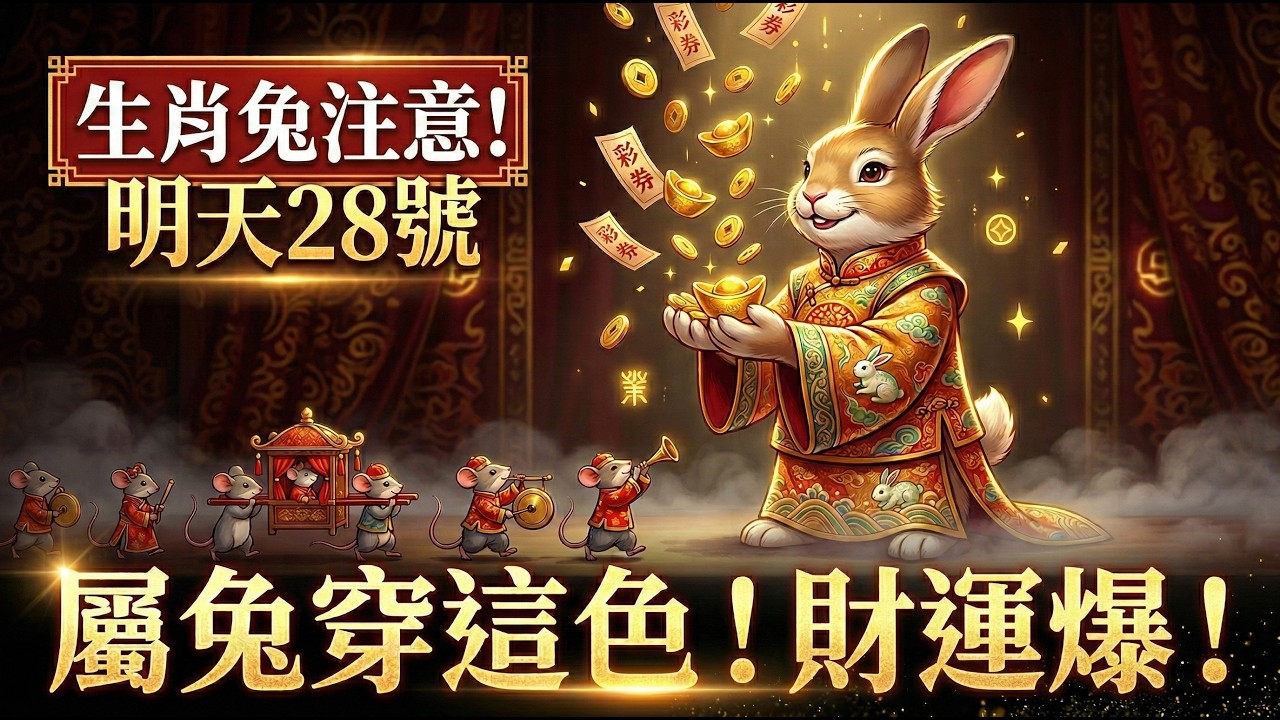【生肖兔】明天28號正月十二「老鼠娶親日」，你一定要穿『這顏色』！想發財必看！#生肖兔2026運勢 #2026屬兔運勢 #財運 #開運顏色 #招財顏色 #改運 #正月十二 #老鼠娶親 #幸運顏色