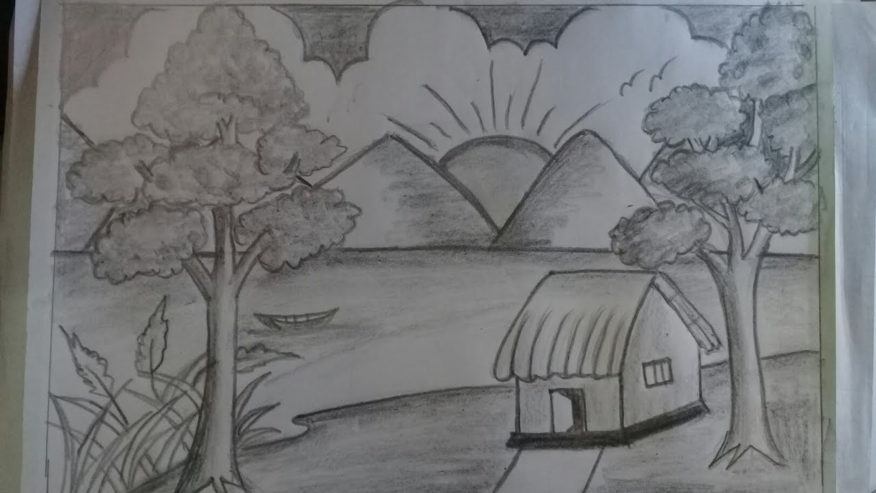 How to draw beautiful scenery // pencil drawing step by step. - YouTube