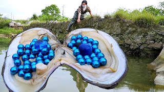 😱😱I found a giant clam containing incredibly precious blue pearls, which are incredibly beautiful