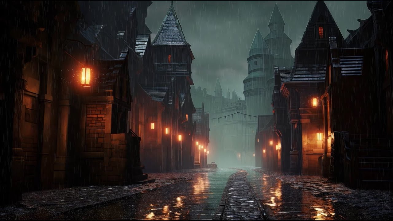Fantasy Middle Ages Village ambience   Rain and thunder For Sleep Or Study