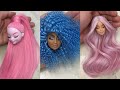 Barbie doll makeover transformation  diy miniature ideas for barbie  wig dress faceup and more